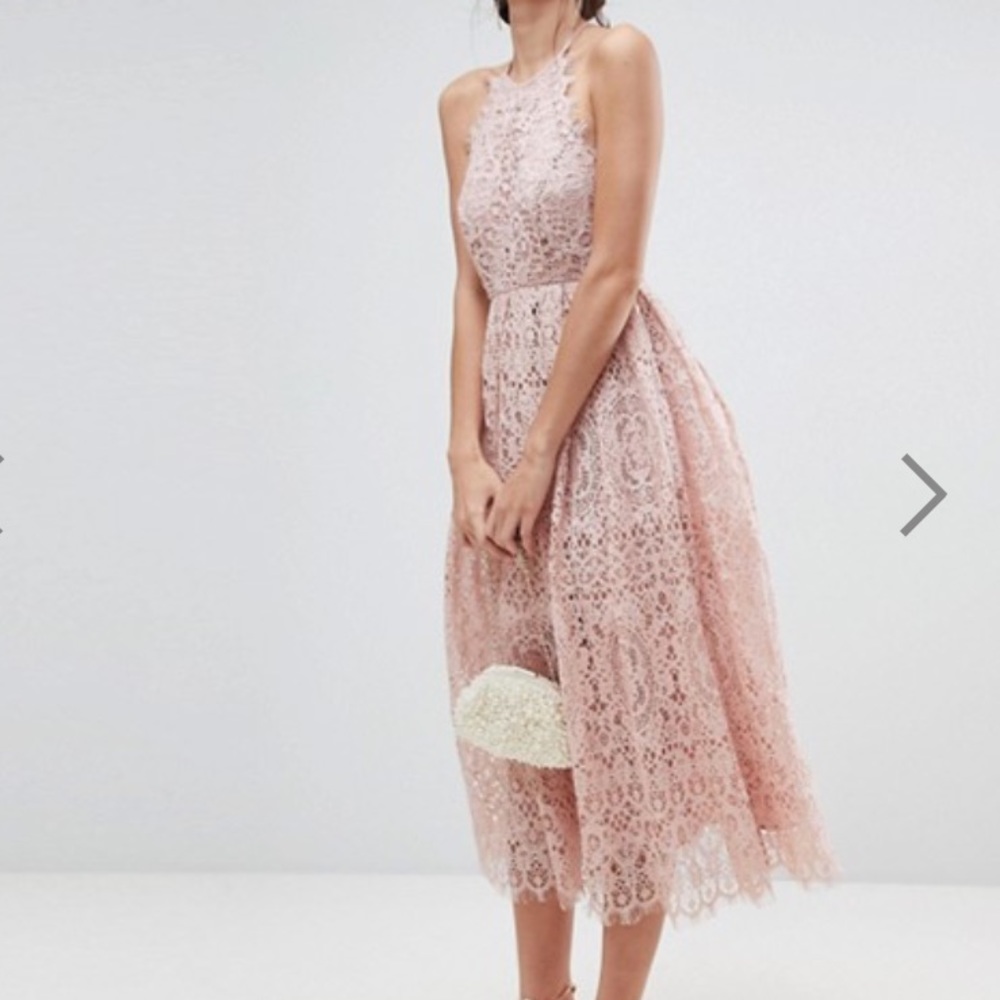 New ASOS pink scallop edge lace Pinny dress, Sz 12